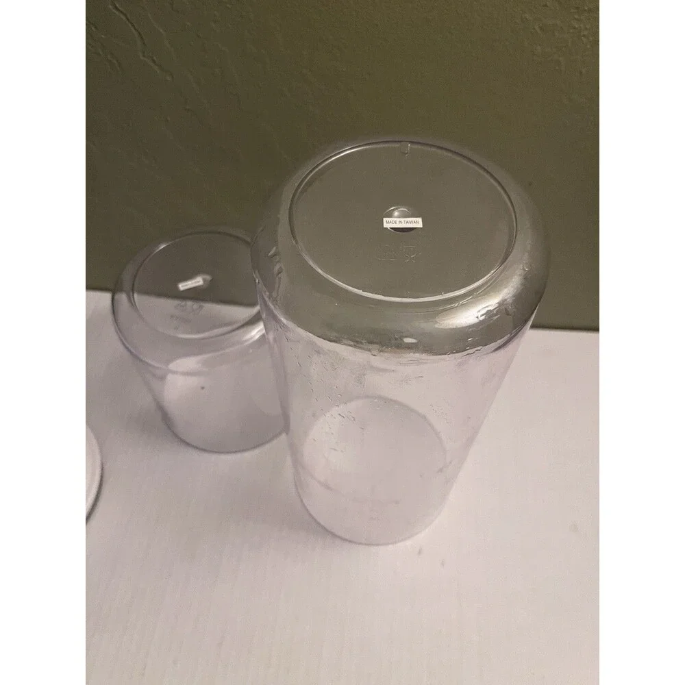 Two Clear FoodSaver Snail Vacuum Seal Canisters Containers Tall Short Extra Lid